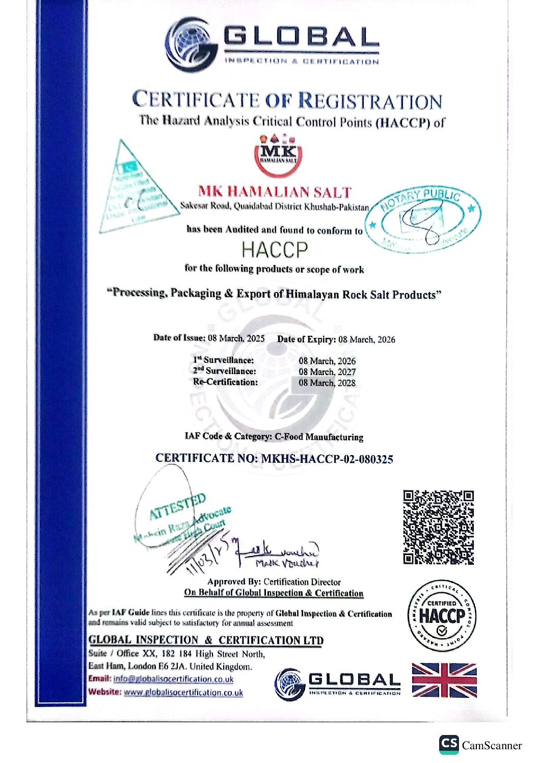 HACCP Certified – Food Safety Management